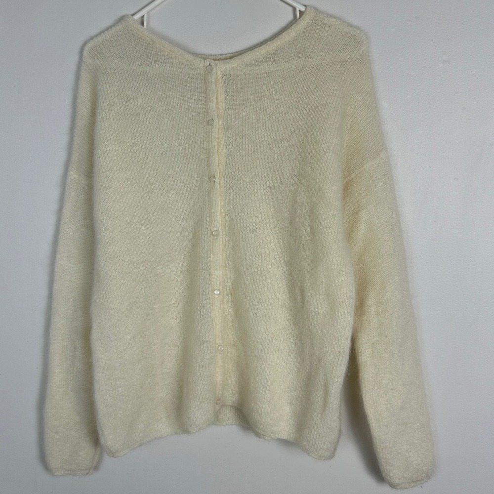 Sezane Gaspard Kid Mohair Alpaca Reversible Knit Sweater Ecru Cream Size Large - Picture 3 of 16